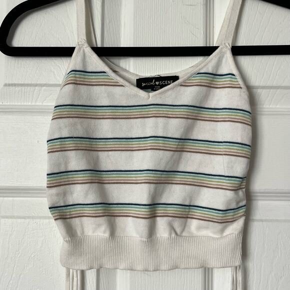 Social Scene Rainbow Striped Knit Crop Top - Size S - Picture 1 of 7